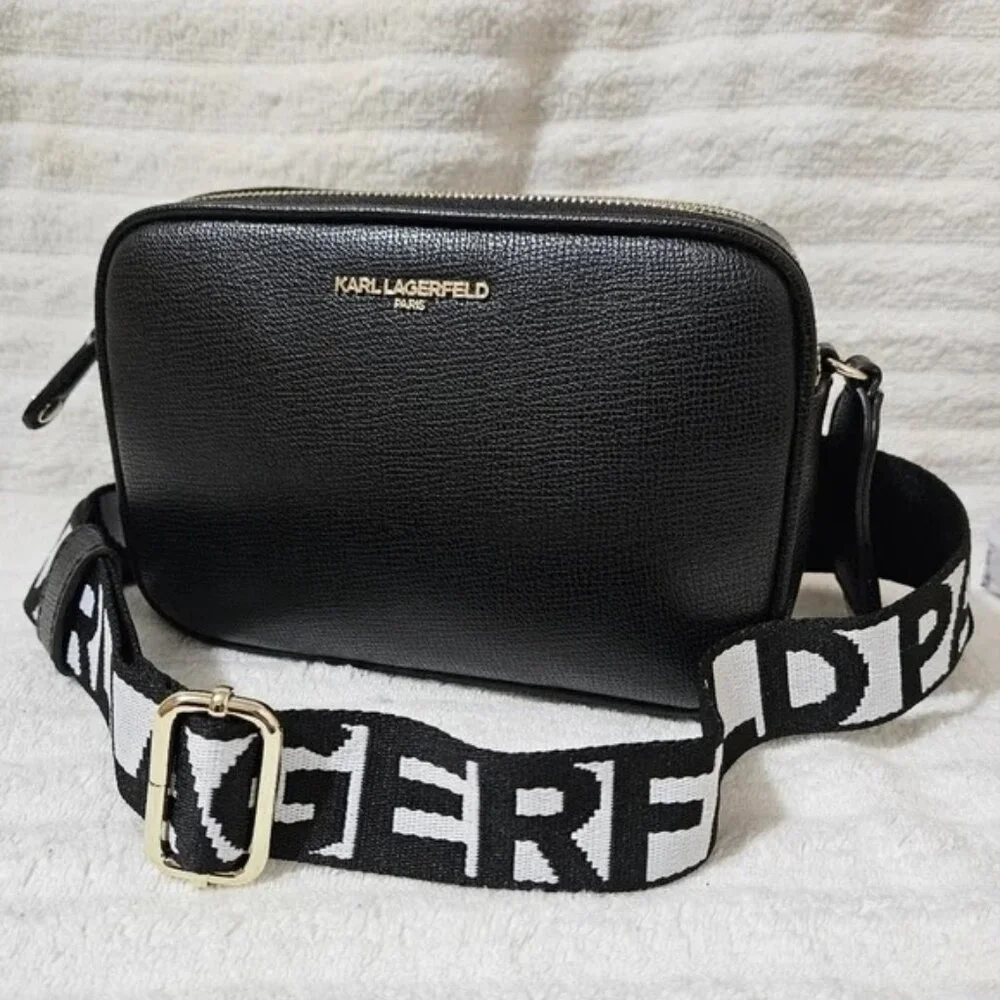 NEW! KARL LAGERFELD PARIS Maybelle Crossbody Logo Camera Bag | BLACK